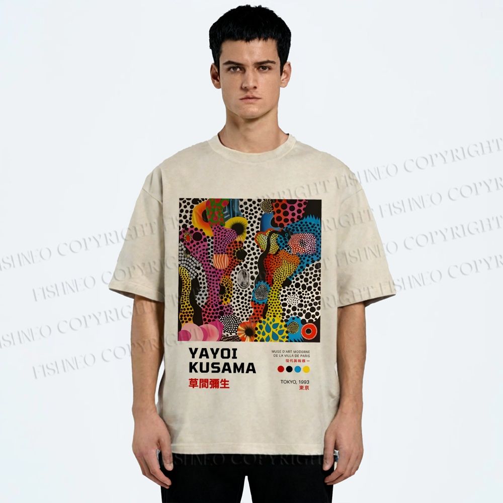 Unisex Japanese Yayoi Kusama Art Printed Washed Tee