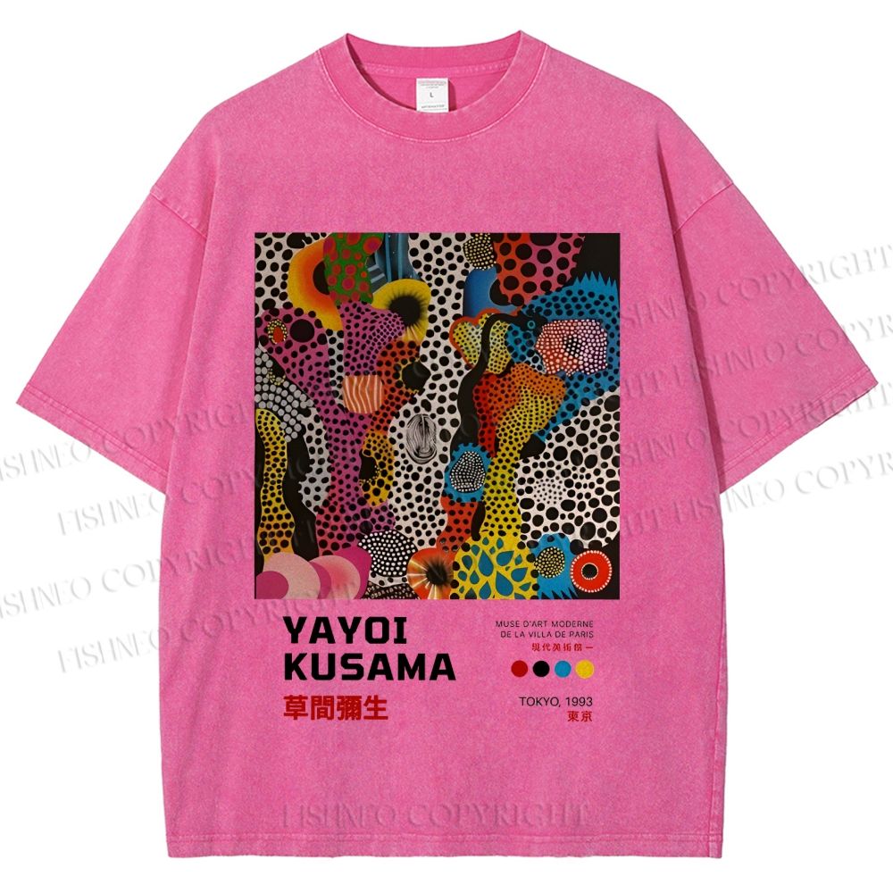 Unisex Japanese Yayoi Kusama Art Printed Washed Tee
