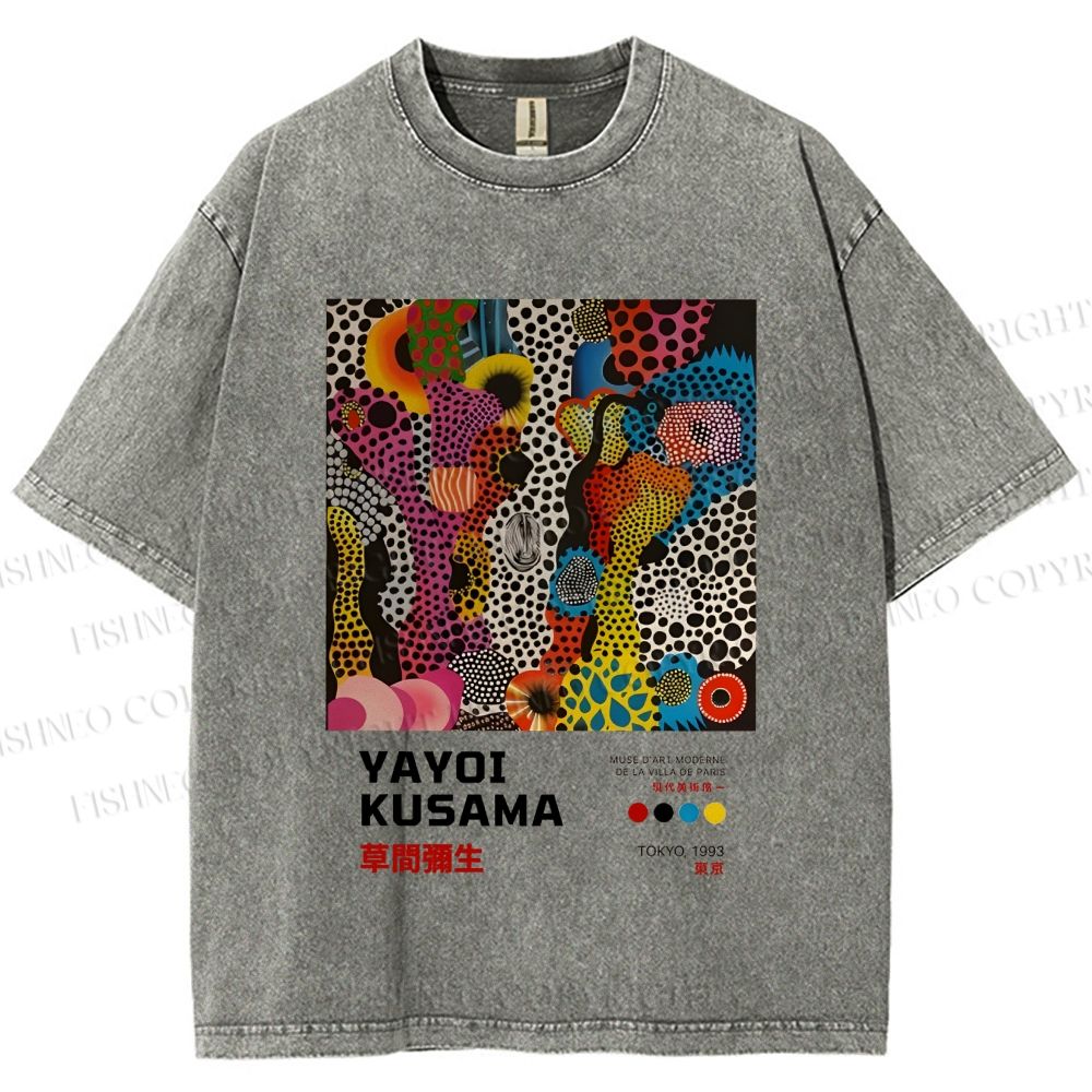 Unisex Japanese Yayoi Kusama Art Printed Washed Tee
