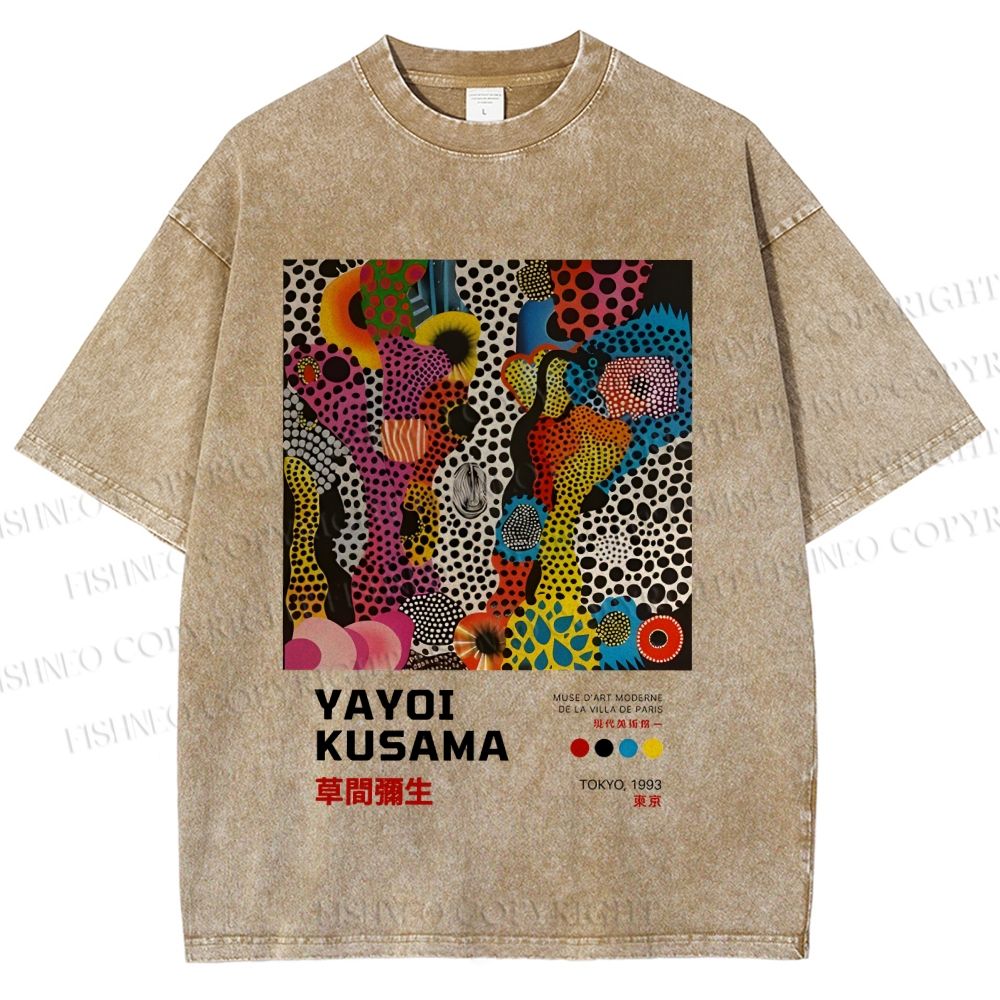 Unisex Japanese Yayoi Kusama Art Printed Washed Tee