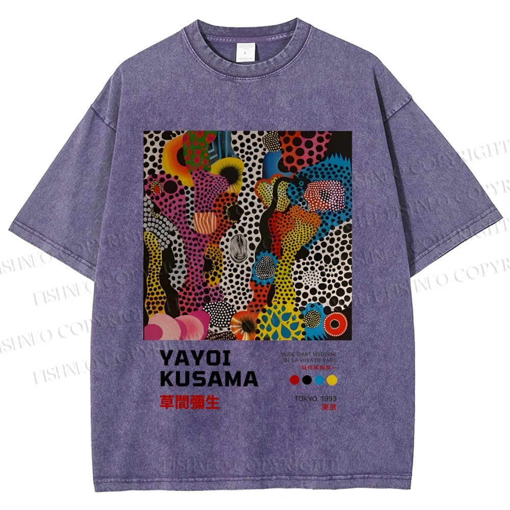 Unisex Japanese Yayoi Kusama Art Printed Washed Tee