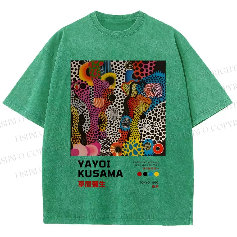 Unisex Japanese Yayoi Kusama Art Printed Washed Tee