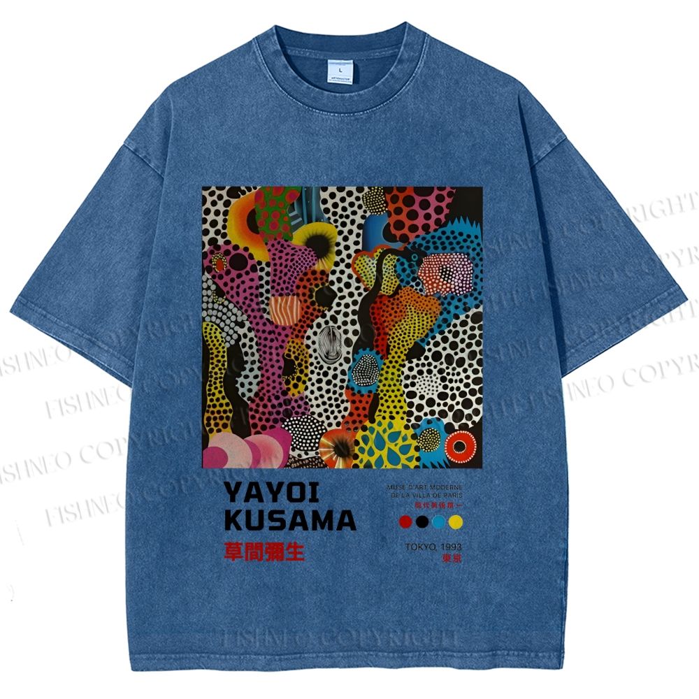 Unisex Japanese Yayoi Kusama Art Printed Washed Tee
