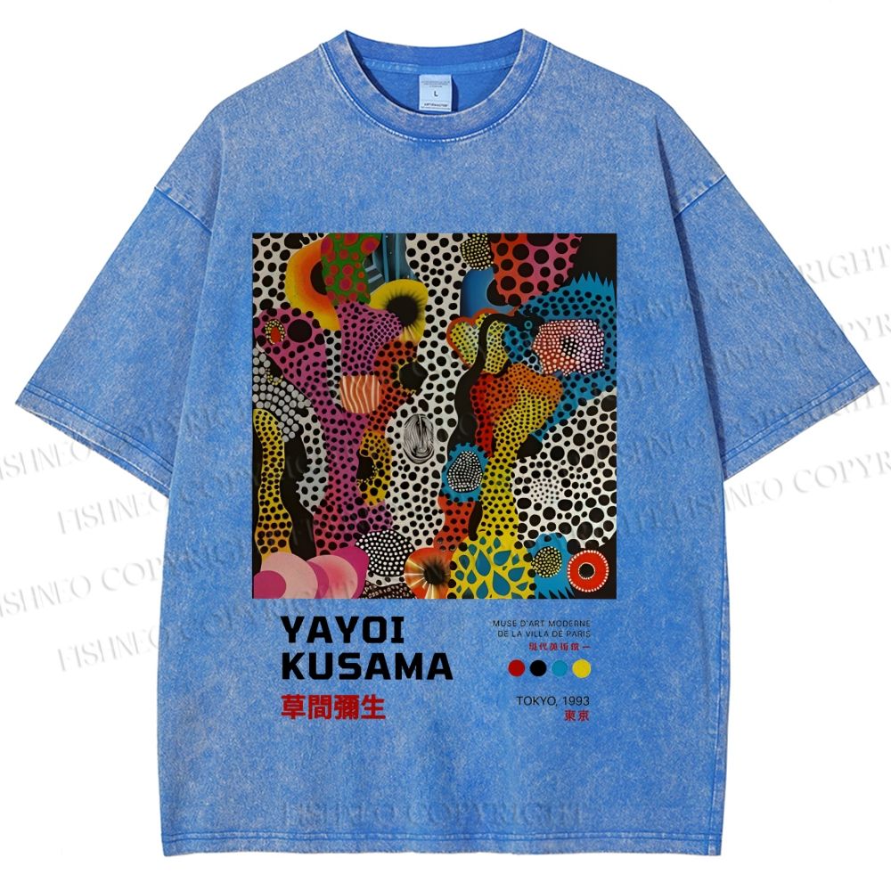 Unisex Japanese Yayoi Kusama Art Printed Washed Tee