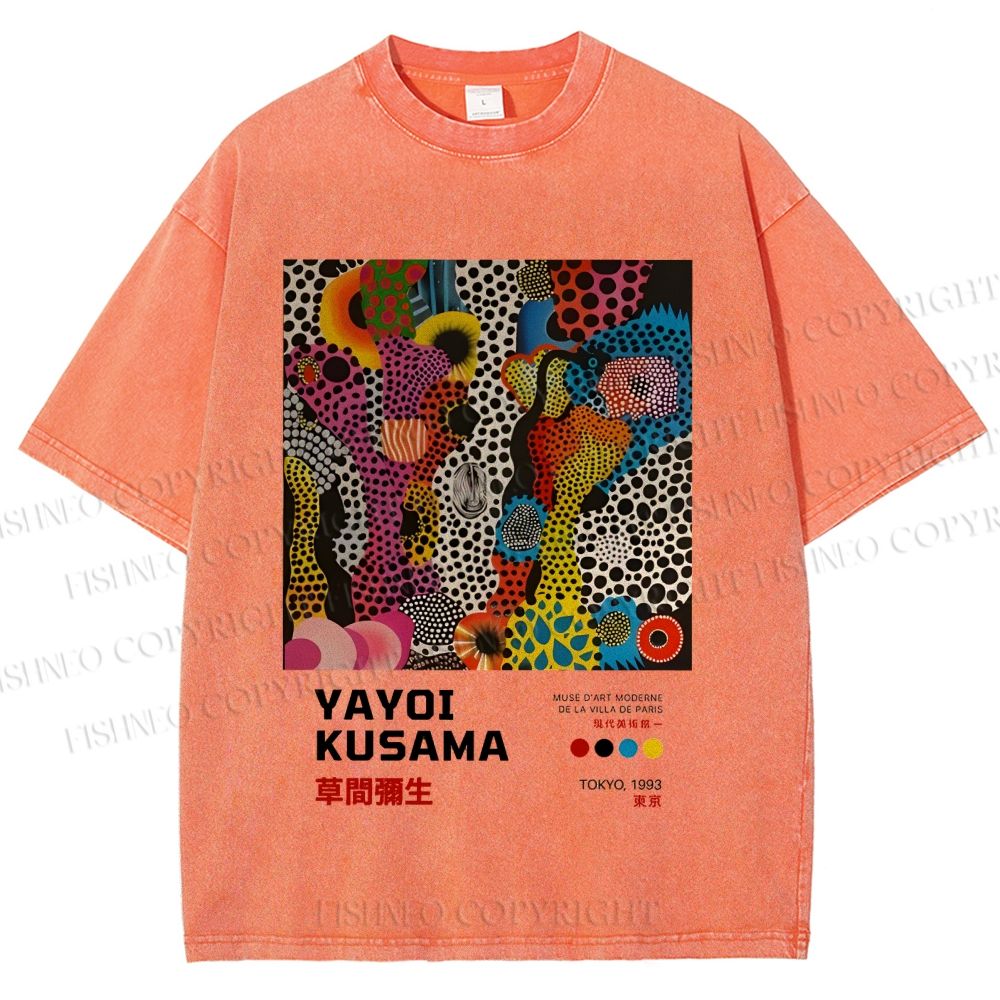 Unisex Japanese Yayoi Kusama Art Printed Washed Tee