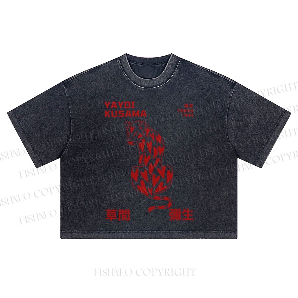 Yayoi Kusama Panther With Heart  Washed Cropped T-Shirt