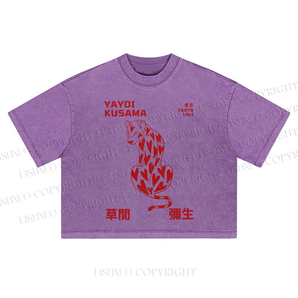 Yayoi Kusama Panther With Heart  Washed Cropped T-Shirt
