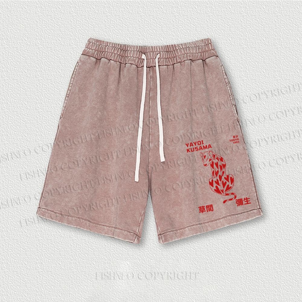 Yayoi Kusama Panther With Heart Washed Vintage Shorts
