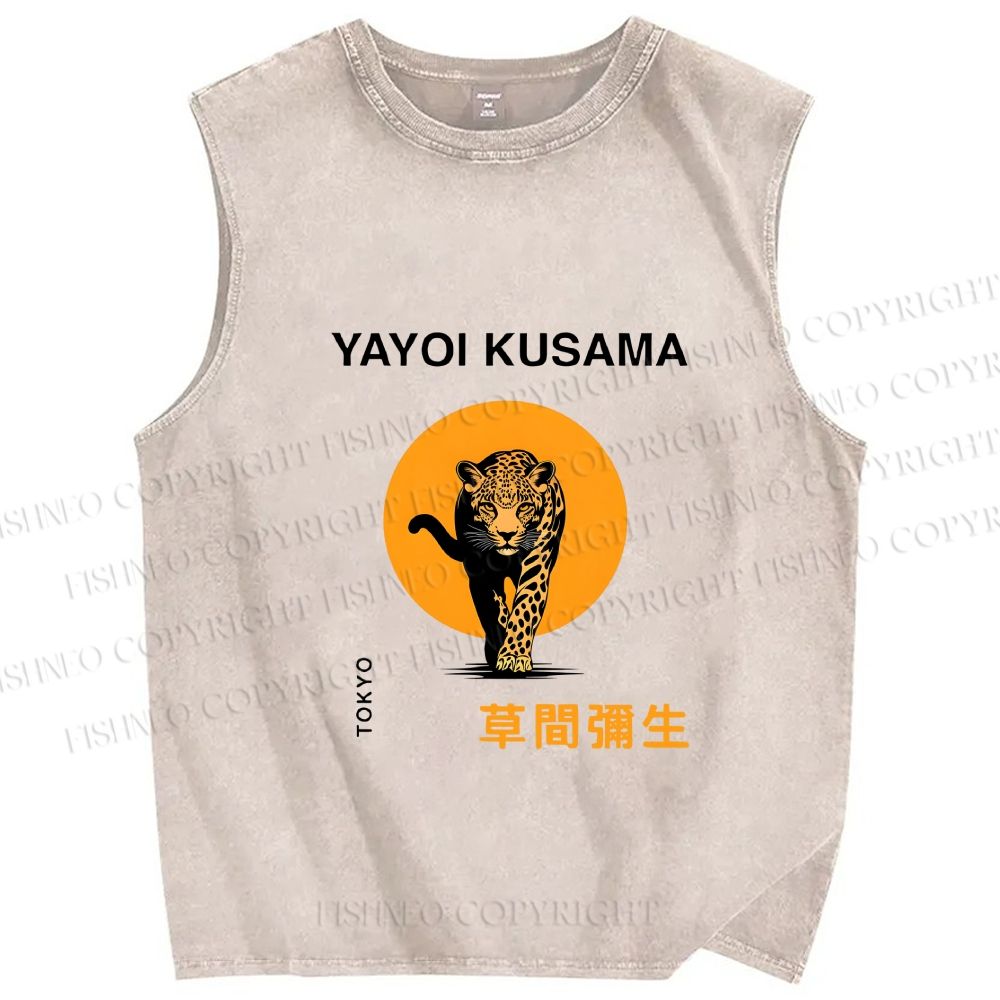 Unisex kusama Tiger Printed Washed Tank Top