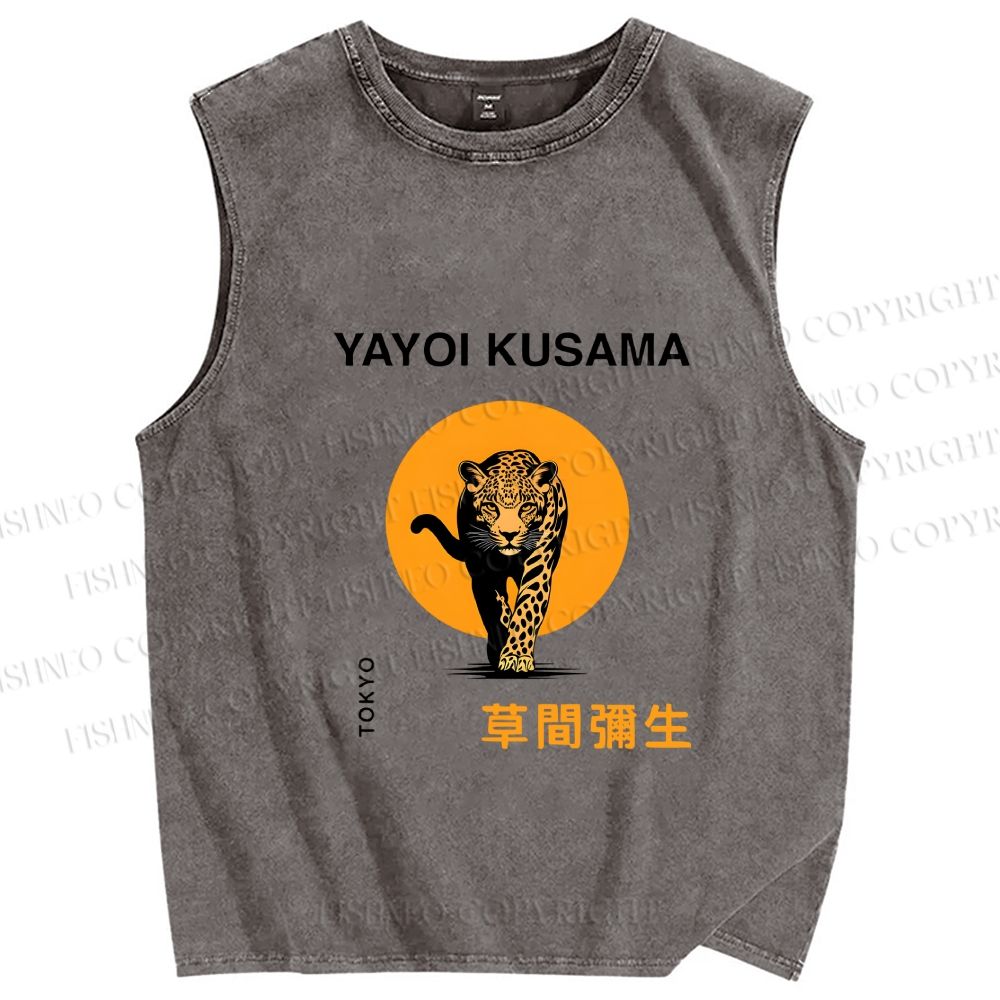 Unisex kusama Tiger Printed Washed Tank Top