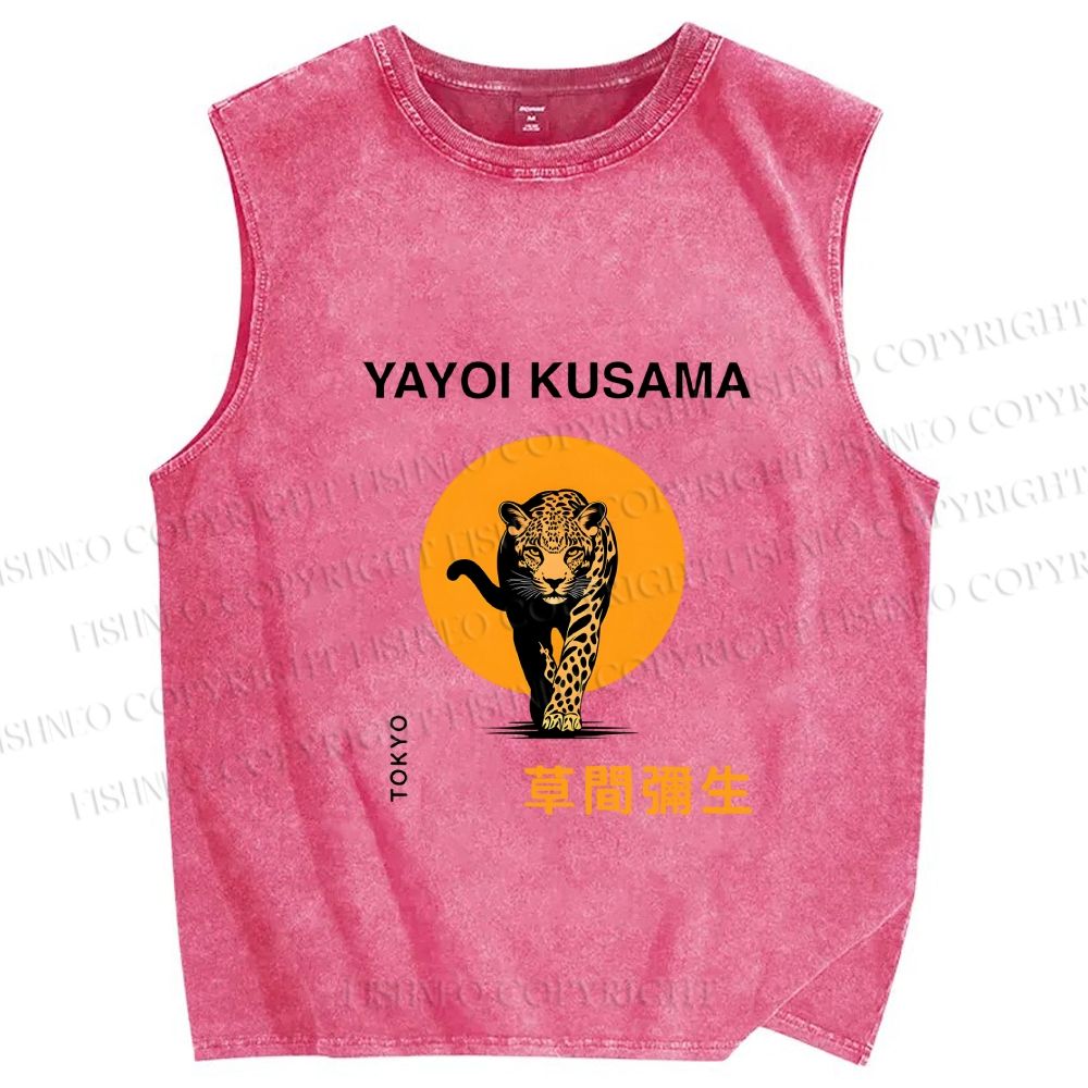 Unisex kusama Tiger Printed Washed Tank Top