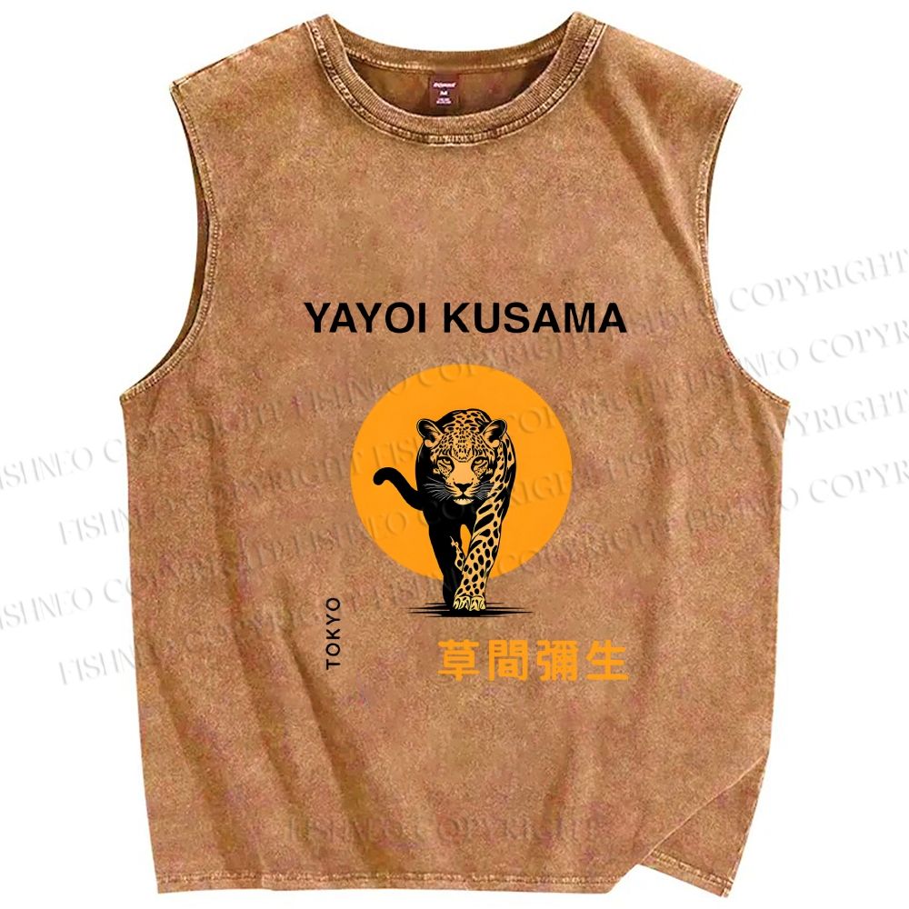 Unisex kusama Tiger Printed Washed Tank Top