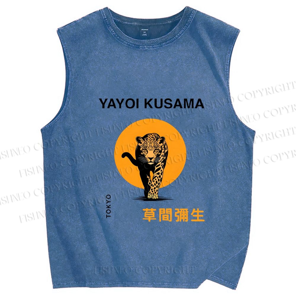 Unisex kusama Tiger Printed Washed Tank Top