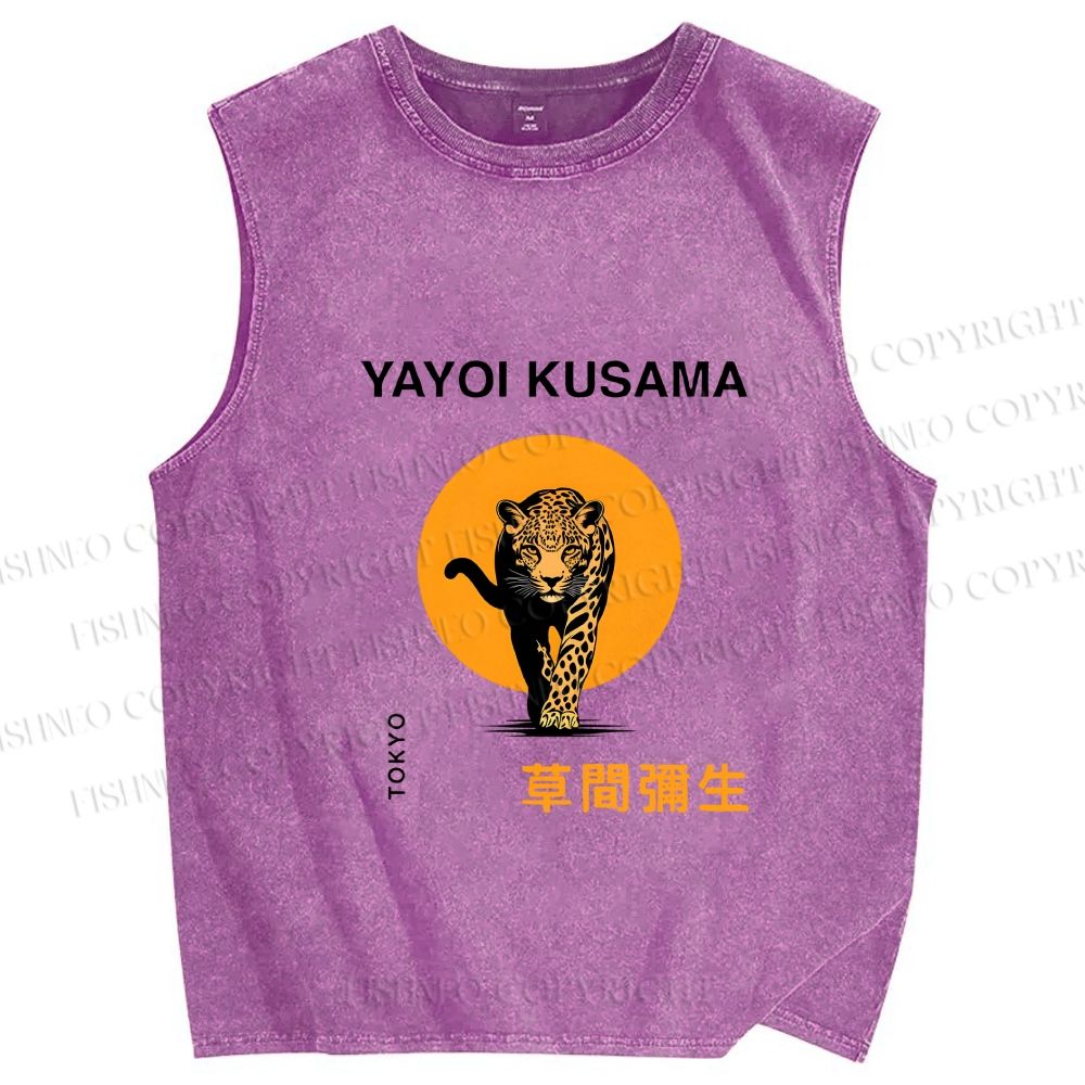 Unisex kusama Tiger Printed Washed Tank Top