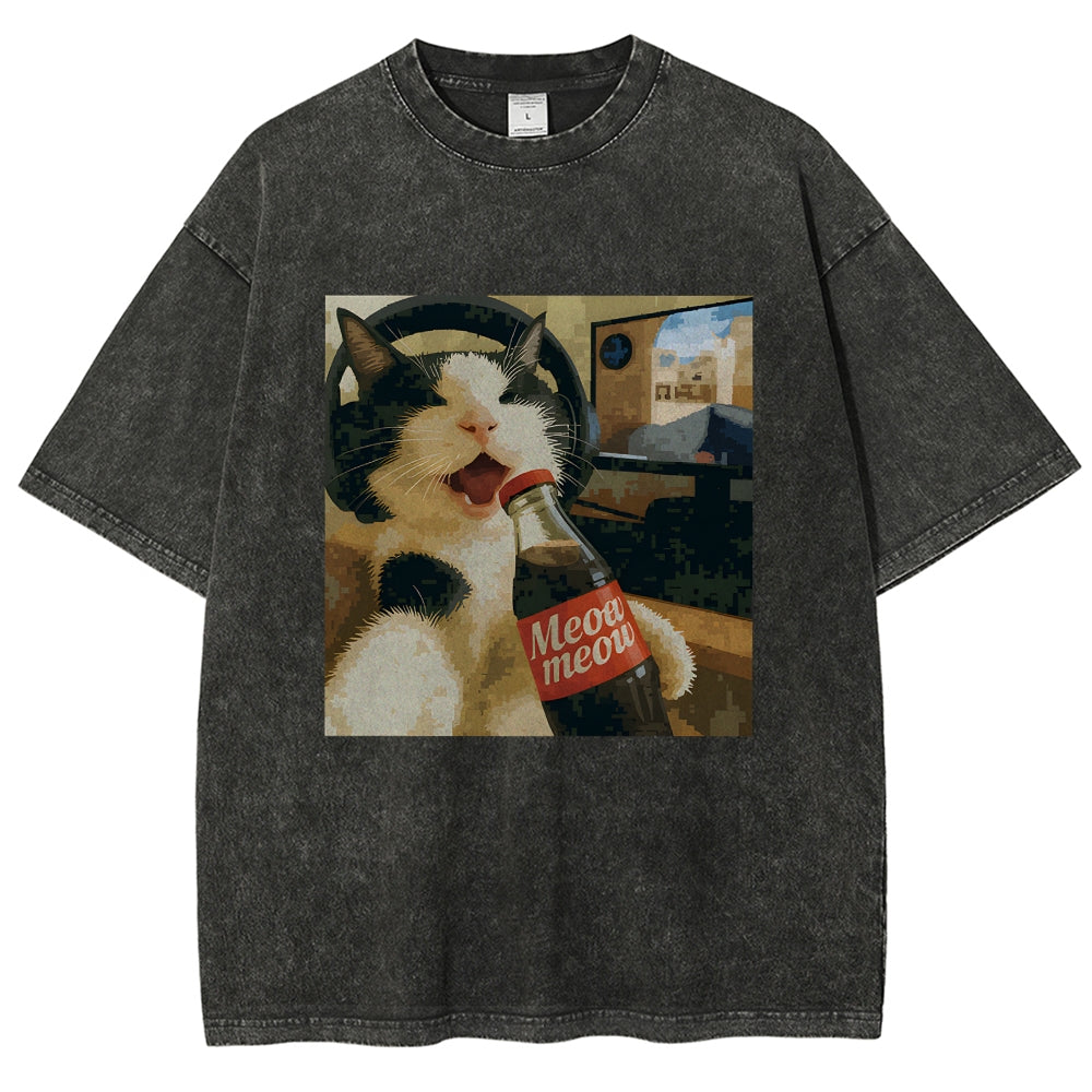 Cat Play Game Meme Washed T-Shirt