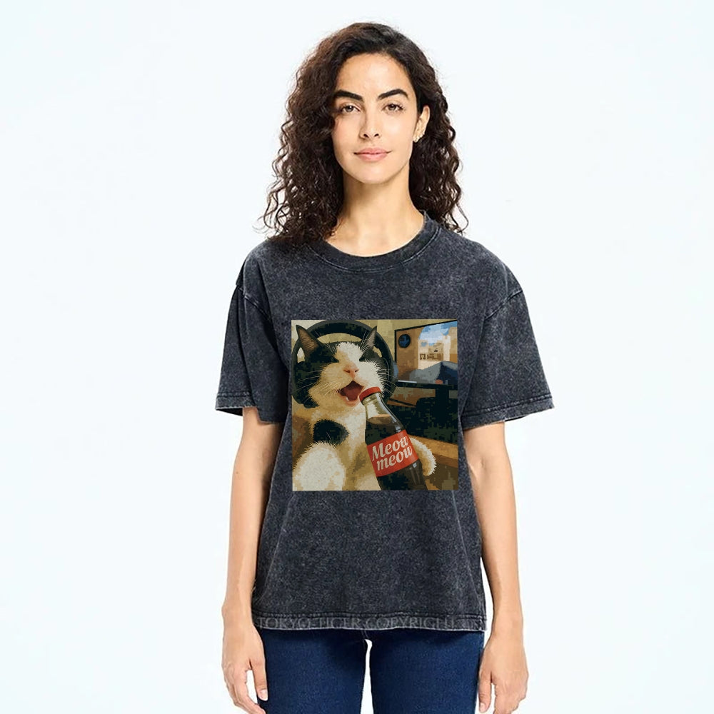 Cat Play Game Meme Washed T-Shirt