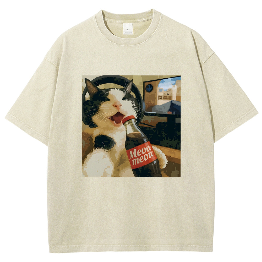 Cat Play Game Meme Washed T-Shirt