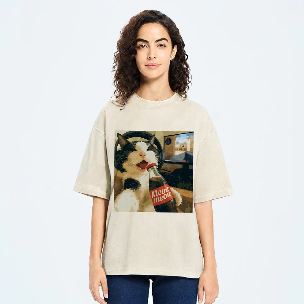 Cat Play Game Meme Washed T-Shirt