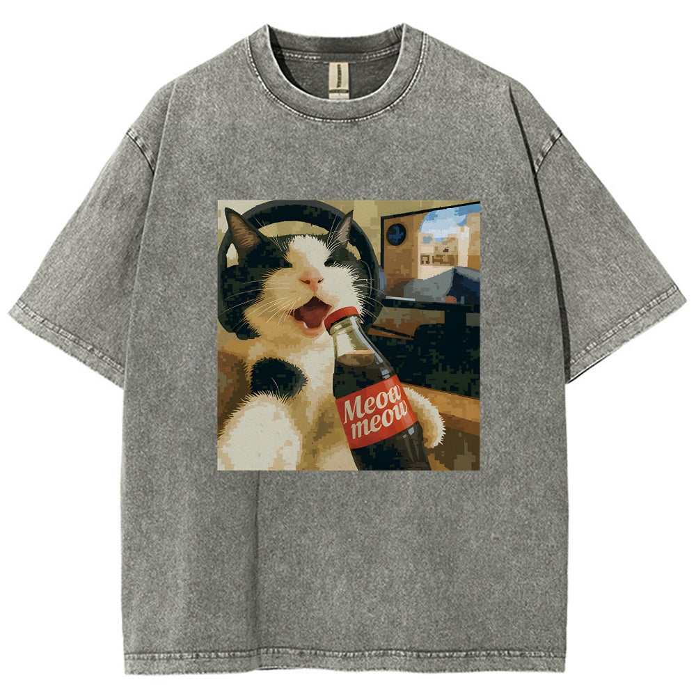 Cat Play Game Meme Washed T-Shirt