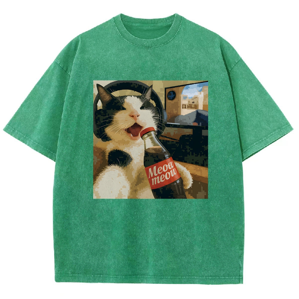 Cat Play Game Meme Washed T-Shirt