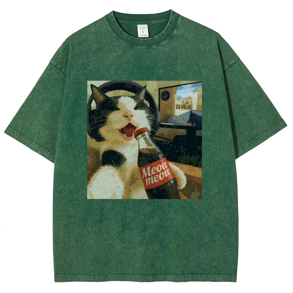 Cat Play Game Meme Washed T-Shirt