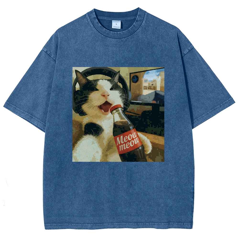 Cat Play Game Meme Washed T-Shirt