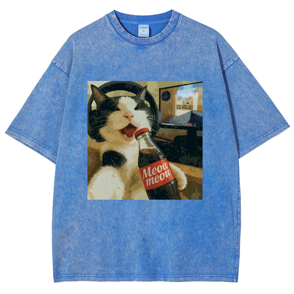 Cat Play Game Meme Washed T-Shirt