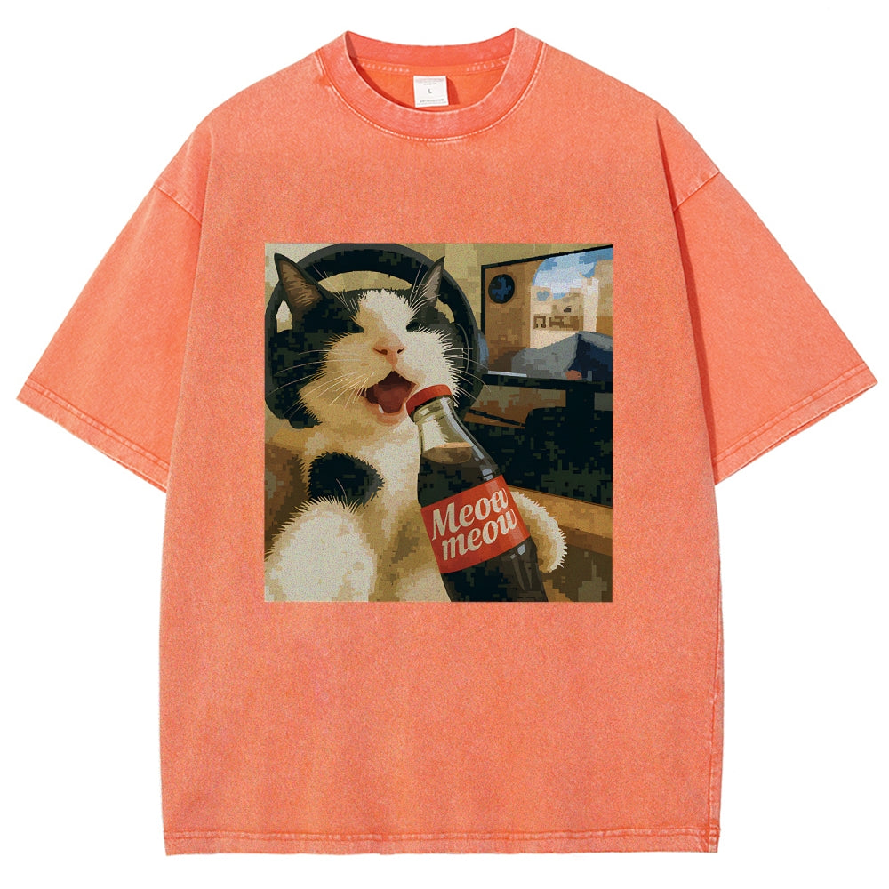 Cat Play Game Meme Washed T-Shirt