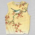 Unisex Vintage Bird with Tiny Red Flowers Printed Tank Top