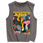 Unisex Yayoi Kusama Multicolor Mushroom Printed Washed Tank Top