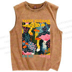 Unisex Yayoi Kusama Multicolor Mushroom Printed Washed Tank Top