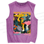 Unisex Yayoi Kusama Multicolor Mushroom Printed Washed Tank Top