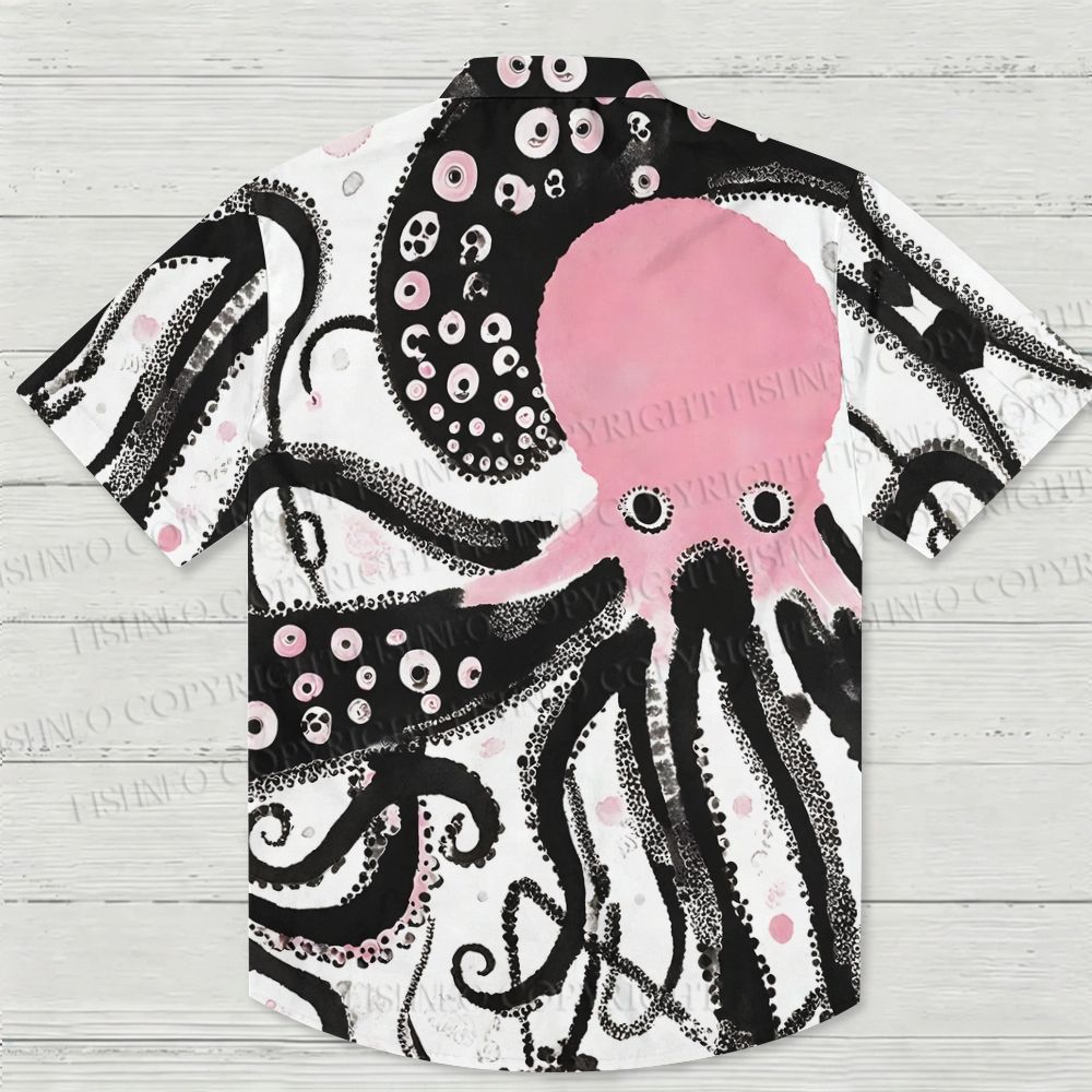 Pink And Black Octopus Hawaiian Shirt