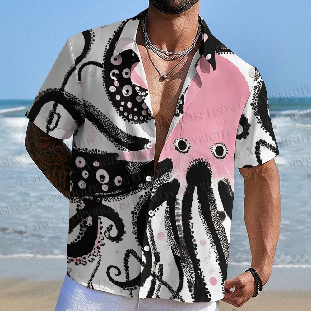Pink And Black Octopus Hawaiian Shirt