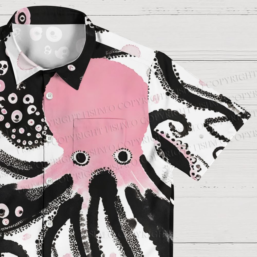 Pink And Black Octopus Hawaiian Shirt
