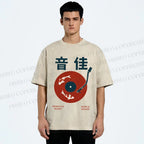 Unisex Japanese Koi Fish in Vinyl Record Printed Washed Tee