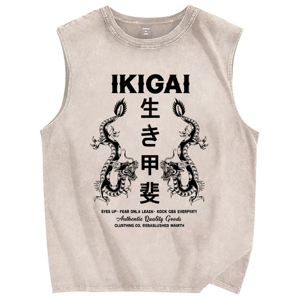Reason for living  Dragon Vintage Distressed Washed Tank Top