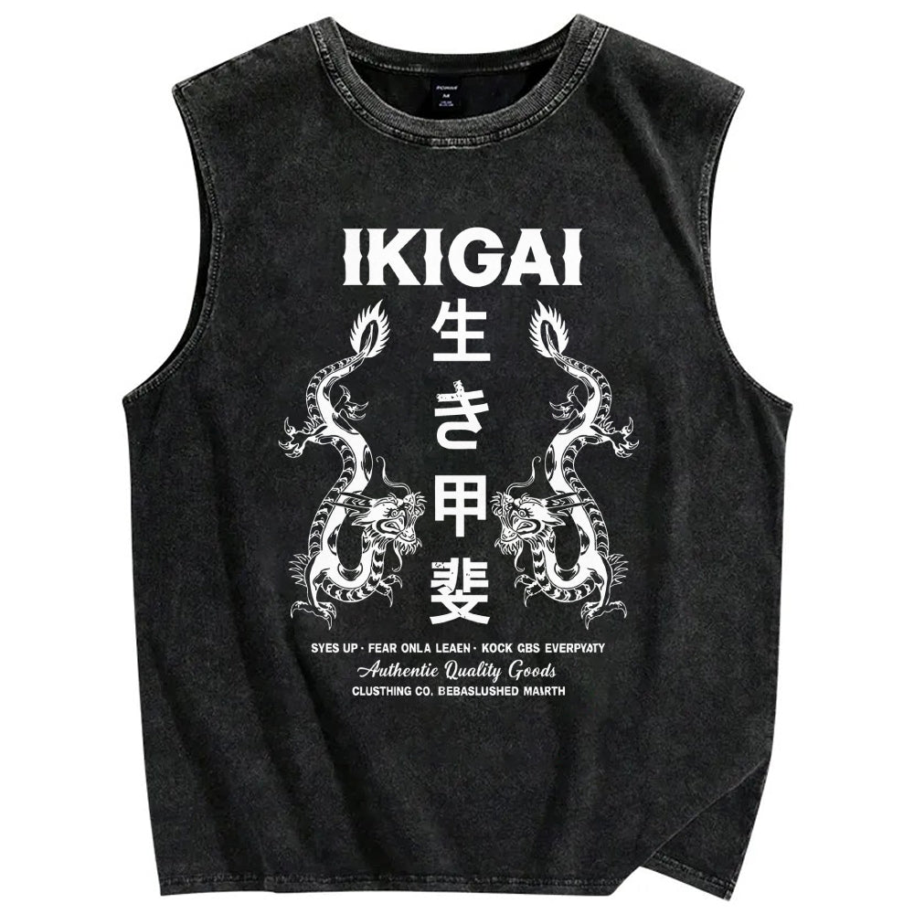 Reason for living  Dragon Vintage Distressed Washed Tank Top