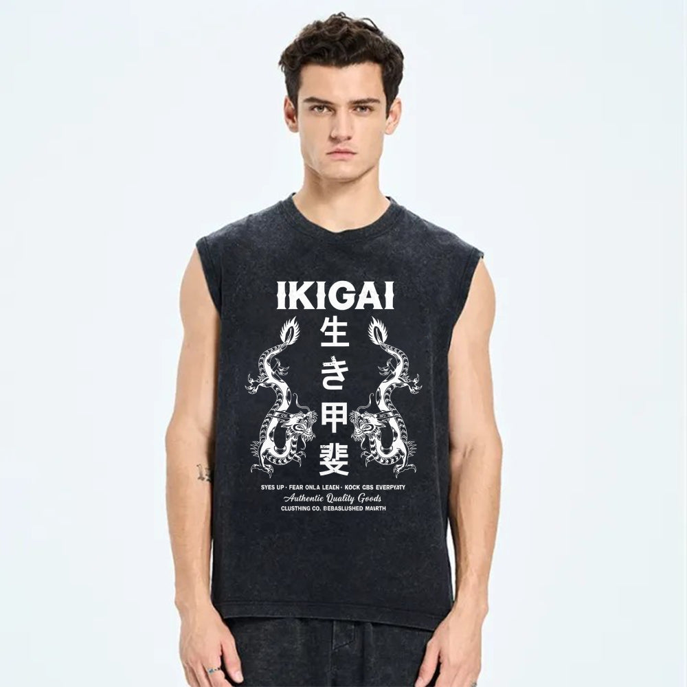 Reason for living  Dragon Vintage Distressed Washed Tank Top