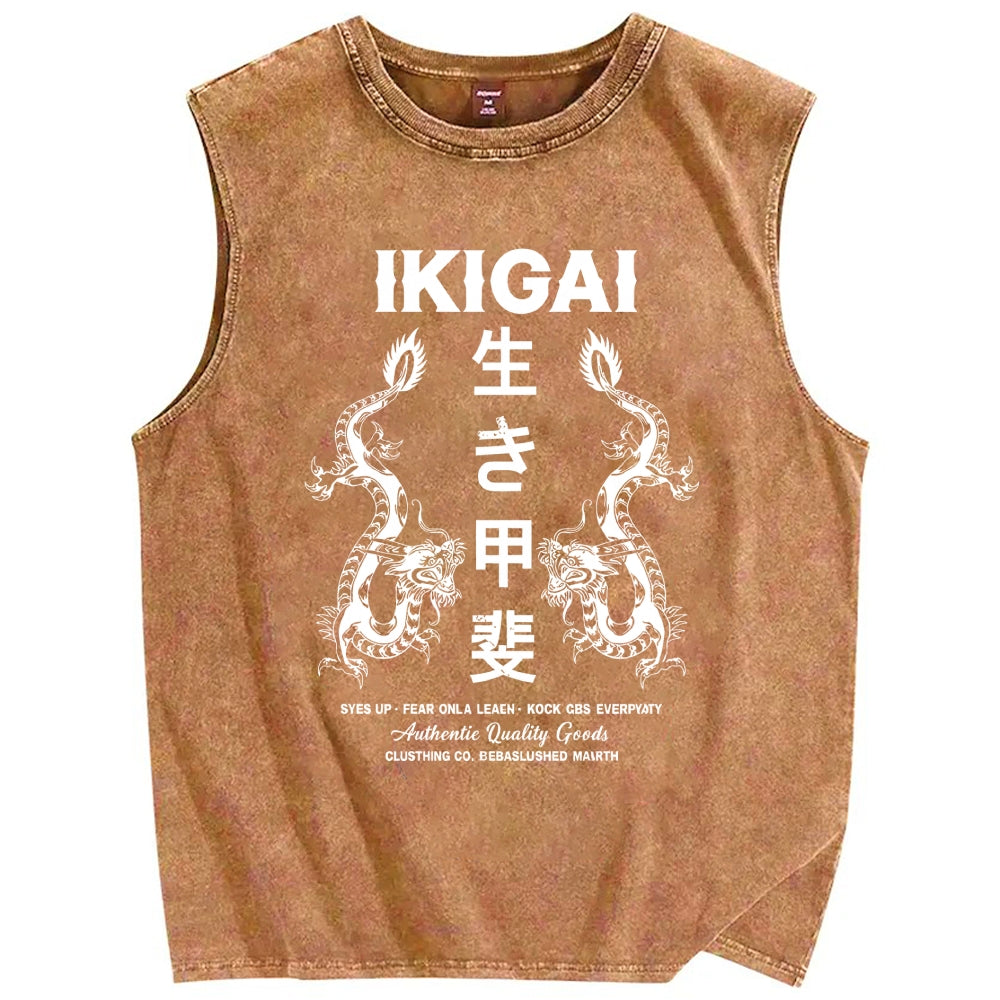 Reason for living  Dragon Vintage Distressed Washed Tank Top