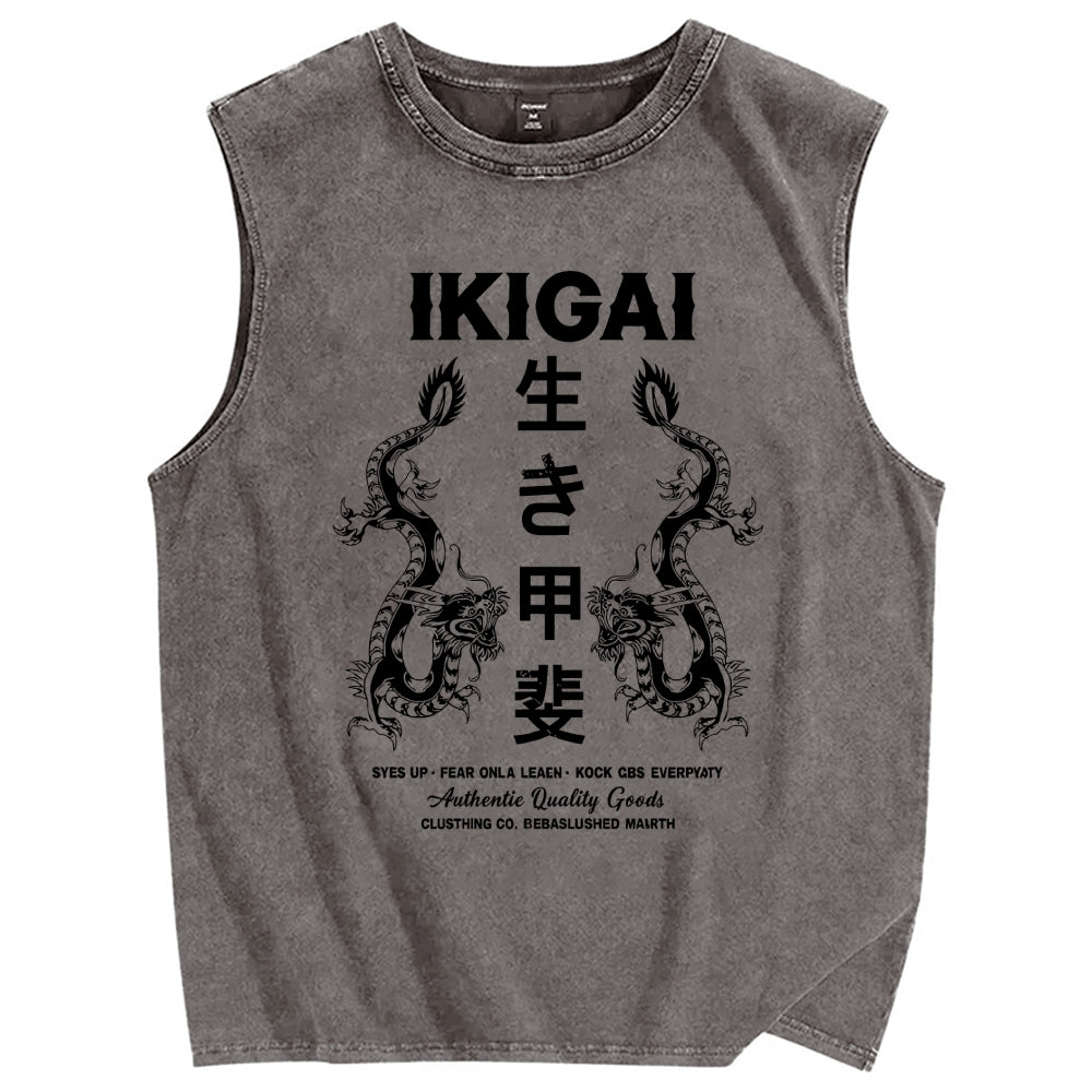 Reason for living  Dragon Vintage Distressed Washed Tank Top