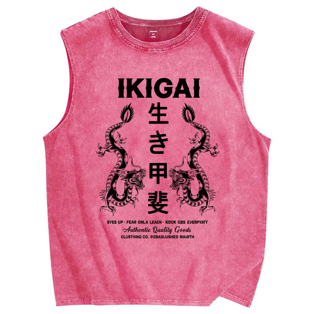 Reason for living  Dragon Vintage Distressed Washed Tank Top