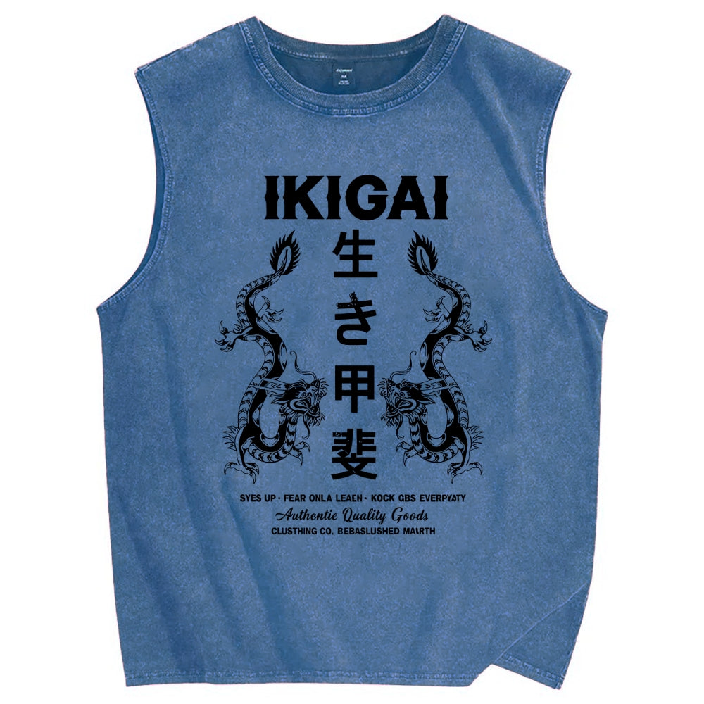 Reason for living  Dragon Vintage Distressed Washed Tank Top