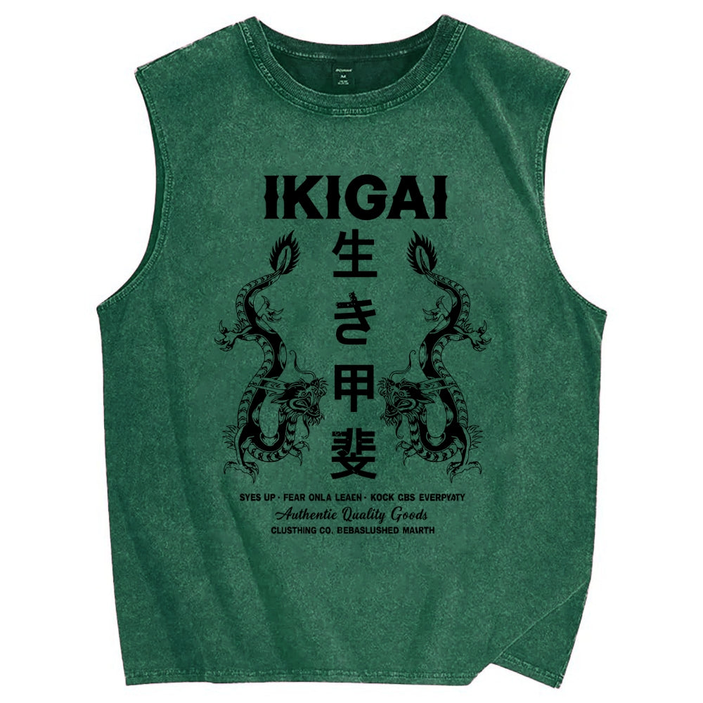 Reason for living  Dragon Vintage Distressed Washed Tank Top