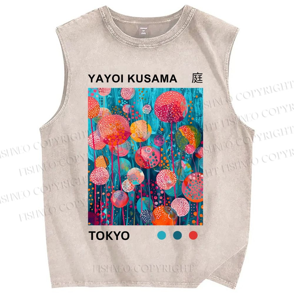 Unisex Yayoi Kusama Garden Printed Washed Tank Top
