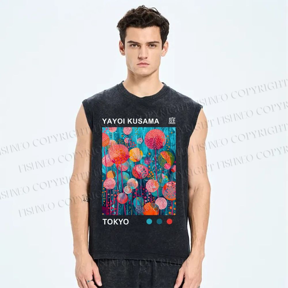 Unisex Yayoi Kusama Garden Printed Washed Tank Top