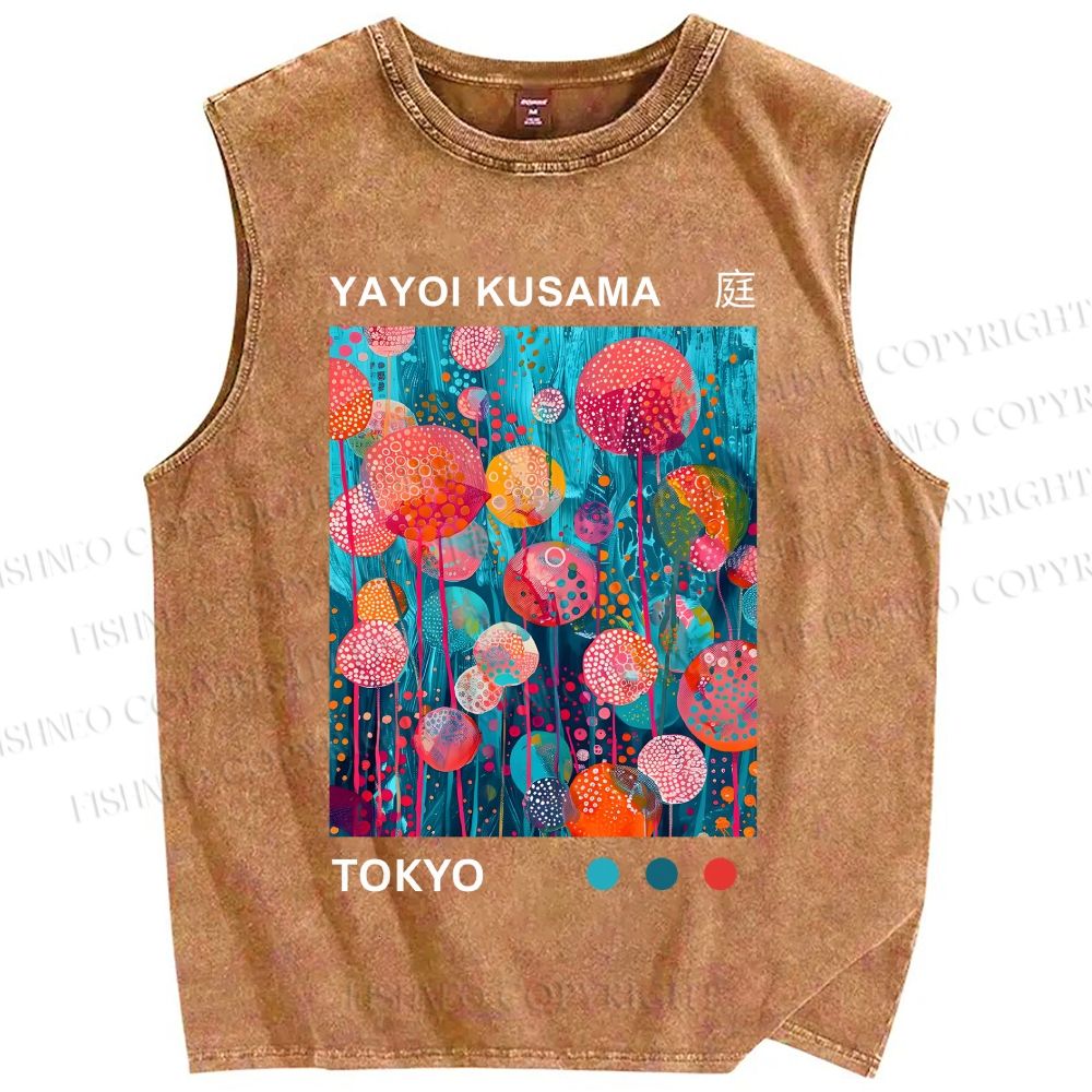 Unisex Yayoi Kusama Garden Printed Washed Tank Top
