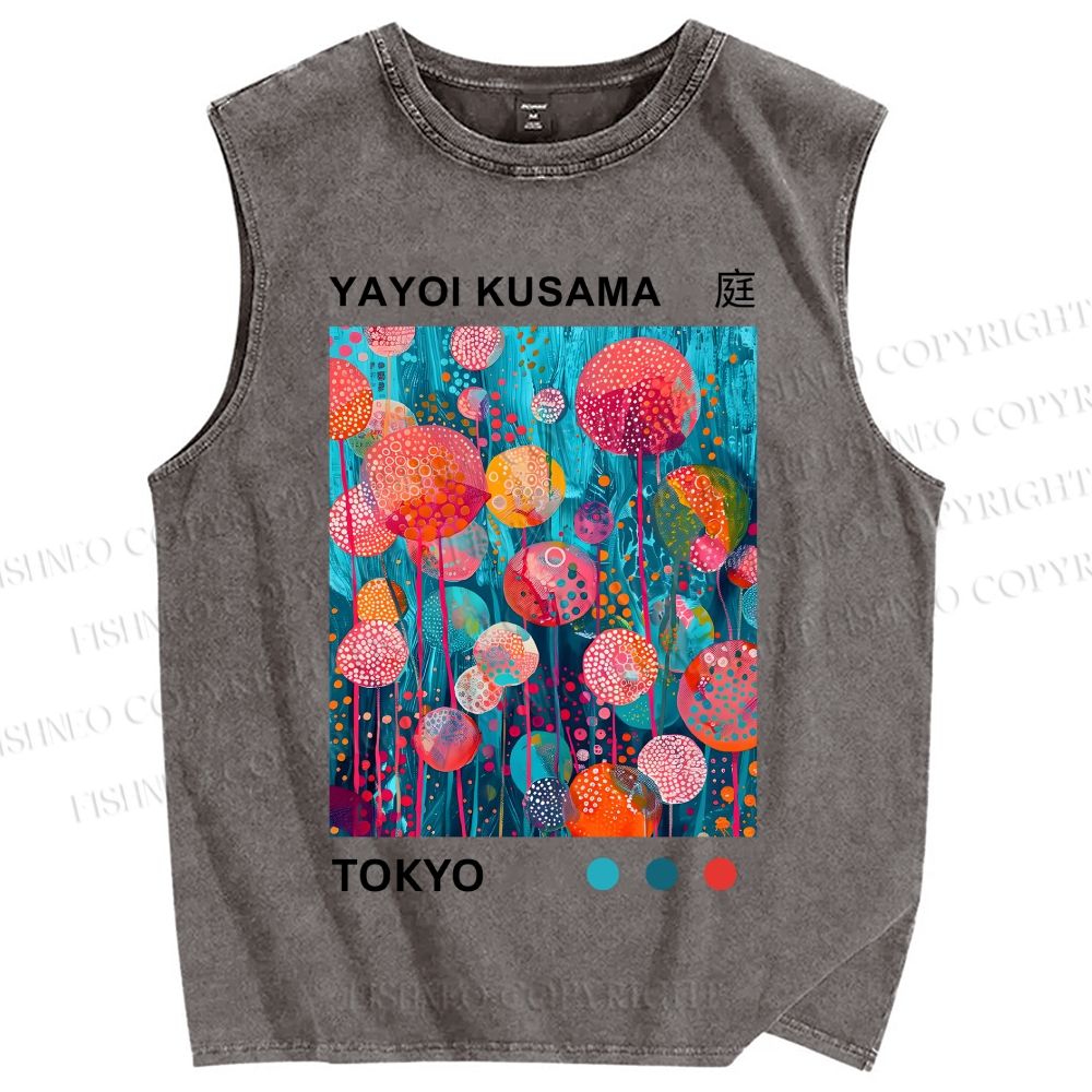 Unisex Yayoi Kusama Garden Printed Washed Tank Top