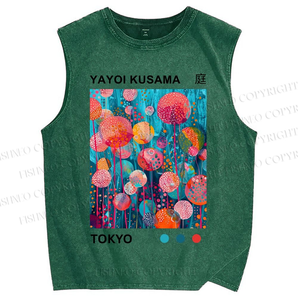 Unisex Yayoi Kusama Garden Printed Washed Tank Top