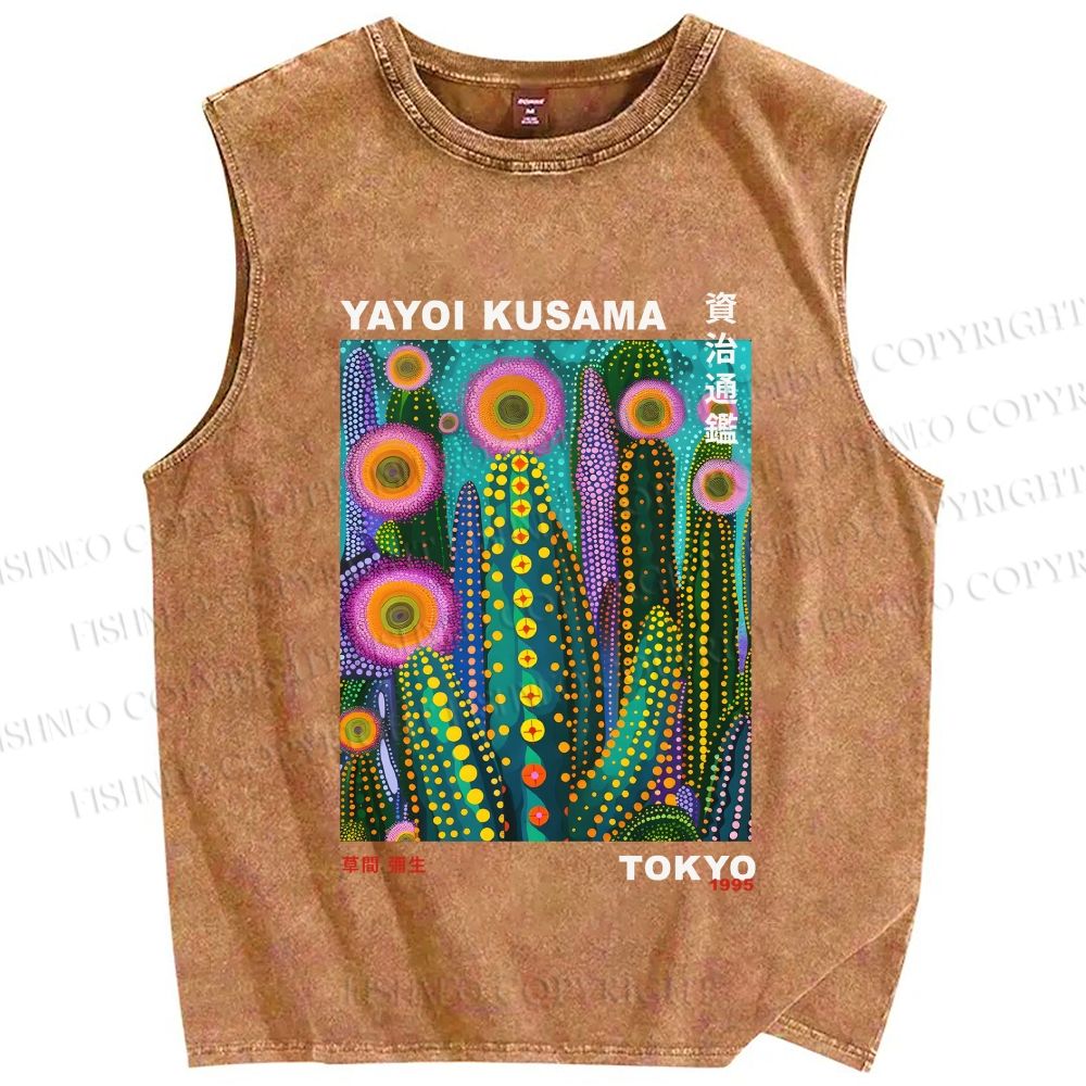 Unisex Yayoi Kusama Cactus Printed Washed Tank Top